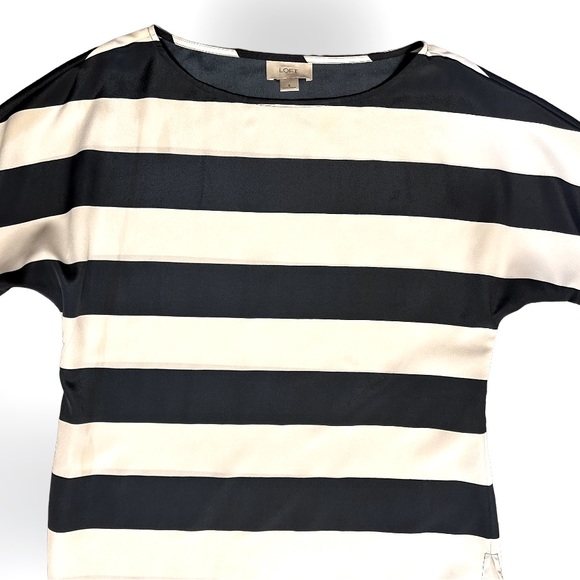Ann Taylor LOFT Striped SHEER Blouse 3/4 Sleeve Navy & White Boat Neck Polyester - Picture 3 of 6